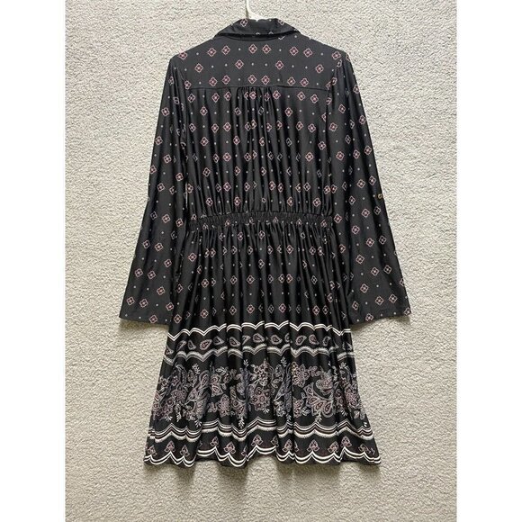 ALWAYS INDIGO Women’s Black  Long Sleeve  Sz PL Buttoned Up Elastic Waist Dress - Picture 2 of 8